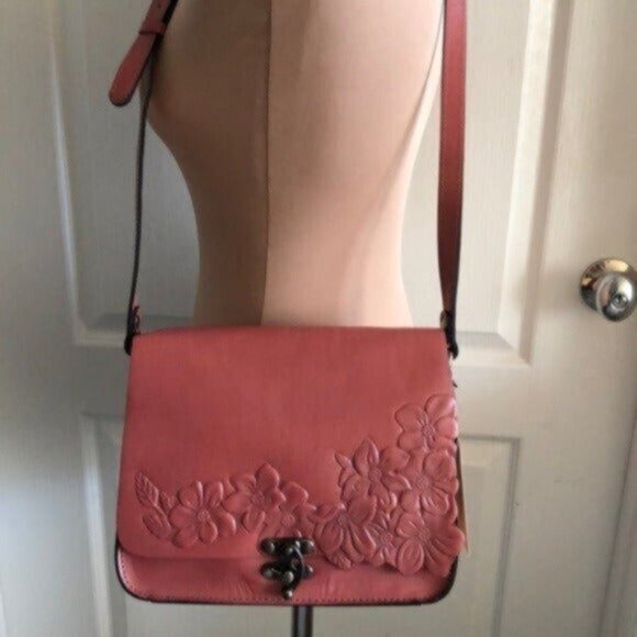 Patricia Nash Cecina Flap Old Rose Leather Tooled Crossbody Pink - Picture 3 of 12